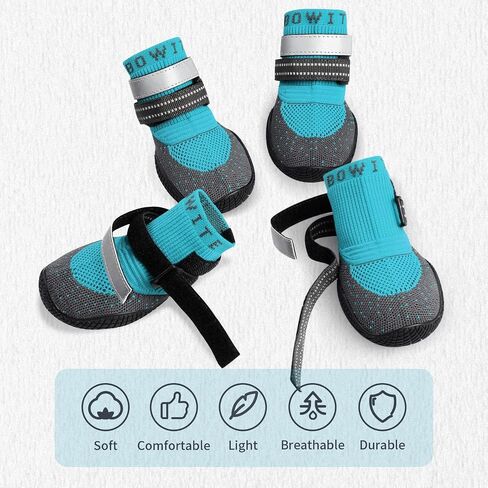 Dog Boots & Paw Protectors, Dog Shoes for Hot Pavement, Bowite Summer Winter Breathable Lightweight Fly Knit Dog Booties with Reflective Strips for Small Medium Large Dogs 4PCS/Set（Black,#3） in Saudi Arabia