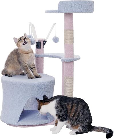 32in Cat Tree Tower for Indoor Cats Scratching Post with Sisal Covered, 2-Level Platform, Cozy Condo, Plush Balls, Indoor Kittens Activity Center Pink in Saudi Arabia