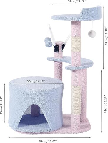 32in Cat Tree Tower for Indoor Cats Scratching Post with Sisal Covered, 2-Level Platform, Cozy Condo, Plush Balls, Indoor Kittens Activity Center Pink in Saudi Arabia