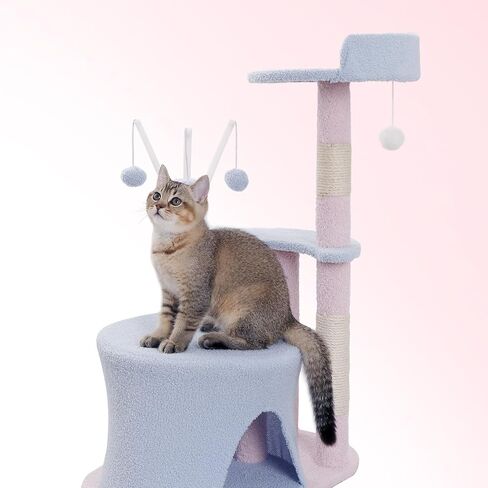 32in Cat Tree Tower for Indoor Cats Scratching Post with Sisal Covered, 2-Level Platform, Cozy Condo, Plush Balls, Indoor Kittens Activity Center Pink in Saudi Arabia