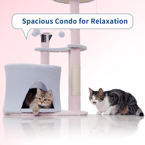 32in Cat Tree Tower for Indoor Cats Scratching Post with Sisal Covered, 2-Level Platform, Cozy Condo, Plush Balls, Indoor Kittens Activity Center Pink in Saudi Arabia