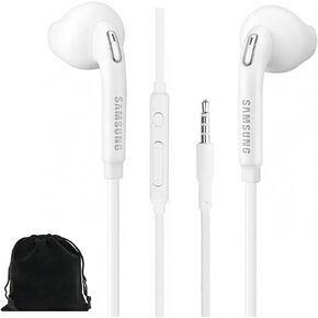 Samung Wired Earbuds Original 3.5mm in-Ear Headphones for Samsung Galaxy S10, S10 Plus, S10e Plus, Note 10, A71, A31 - Microphone & Volume Remote - Includes Black Velvet Carrying Pouch - White in Saudi Arabia