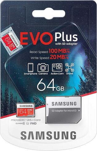 Samsung EVO Plus 64GB microSDXC UHS-I U3 100MB/s Full HD & 4K UHD Memory Card with Adapter (MB-MC64HA) in Saudi Arabia