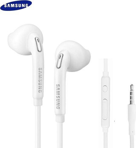 Samung Wired Earbuds Original 3.5mm in-Ear Headphones for Samsung Galaxy S10, S10 Plus, S10e Plus, Note 10, A71, A31 - Microphone & Volume Remote - Includes Black Velvet Carrying Pouch - White in Saudi Arabia