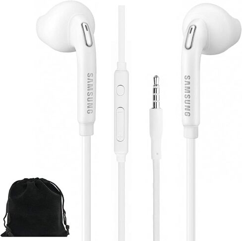 Samung Wired Earbuds Original 3.5mm in-Ear Headphones for Samsung Galaxy S10, S10 Plus, S10e Plus, Note 10, A71, A31 - Microphone & Volume Remote - Includes Black Velvet Carrying Pouch - White in Saudi Arabia