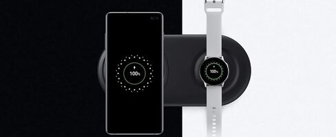 Samsung Qi Certified Fast Charge Wireless Charger Duo Pad (EP-P5200TB) with Cooling Fan for Select Galaxy and Apple iPhone Devices - 25w C Type Fast Charger (Renewed) in Kuwait