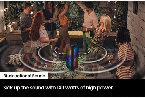 SAMSUNG MX-ST90B Sound Tower صوت عالي الطاقة، مكبر صوت قائم على الأرض بقدرة 1700 وات، صوت ثنائي الاتجاه، مقاوم للماء IPX5، أضواء الحفلات +، كاريوكي، عجلات متضمنة، اتصال بلوتوث متعدد، 2022 in Kuwait