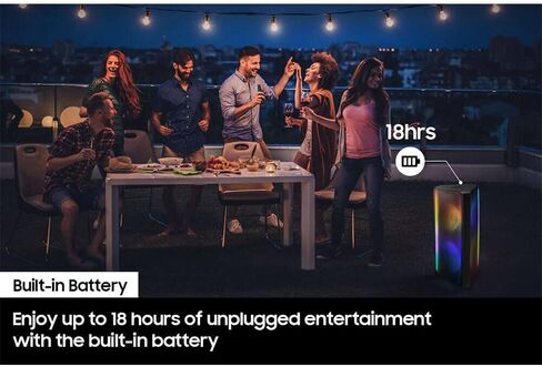 SAMSUNG MX-ST90B Sound Tower صوت عالي الطاقة، مكبر صوت قائم على الأرض بقدرة 1700 وات، صوت ثنائي الاتجاه، مقاوم للماء IPX5، أضواء الحفلات +، كاريوكي، عجلات متضمنة، اتصال بلوتوث متعدد، 2022 in Kuwait