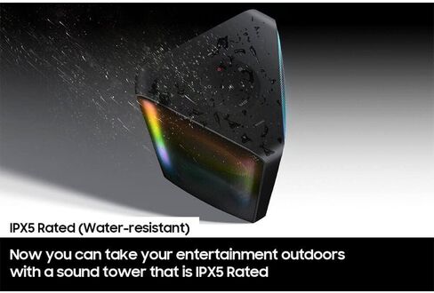 SAMSUNG MX-ST90B Sound Tower صوت عالي الطاقة، مكبر صوت قائم على الأرض بقدرة 1700 وات، صوت ثنائي الاتجاه، مقاوم للماء IPX5، أضواء الحفلات +، كاريوكي، عجلات متضمنة، اتصال بلوتوث متعدد، 2022 in Kuwait