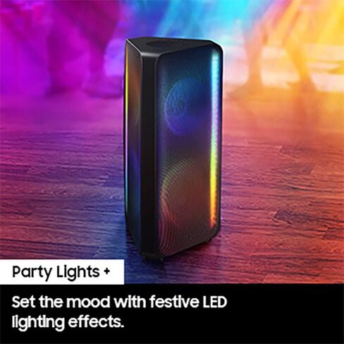 SAMSUNG MX-ST90B Sound Tower صوت عالي الطاقة، مكبر صوت قائم على الأرض بقدرة 1700 وات، صوت ثنائي الاتجاه، مقاوم للماء IPX5، أضواء الحفلات +، كاريوكي، عجلات متضمنة، اتصال بلوتوث متعدد، 2022 in Kuwait