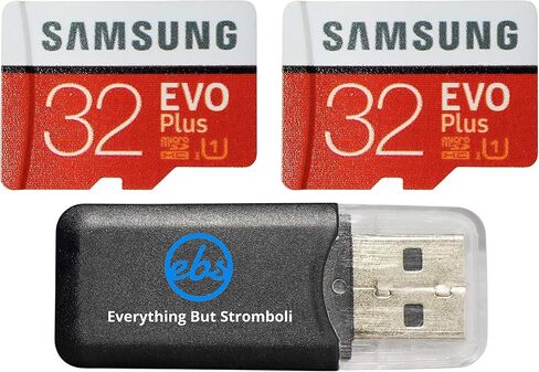 Samsung Evo Plus 32GB MicroSD Memory Card (2 Pack) Works with GoPro Hero 9 Black (Hero9) 4K UHD, UHS-I, U1, Speed Class 10, SDHC (MB-MC32) Bundle with (1) Everything But Stromboli Micro Card Reader in Kuwait