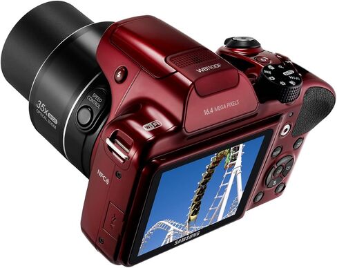 Samsung WB1100F 16.2MP CCD Smart WiFi & NFC Digital Camera with 35x Optical Zoom, 3.0" LCD and 720p HD Video (Red) in Saudi Arabia