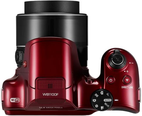 Samsung WB1100F 16.2MP CCD Smart WiFi & NFC Digital Camera with 35x Optical Zoom, 3.0" LCD and 720p HD Video (Red) in Saudi Arabia