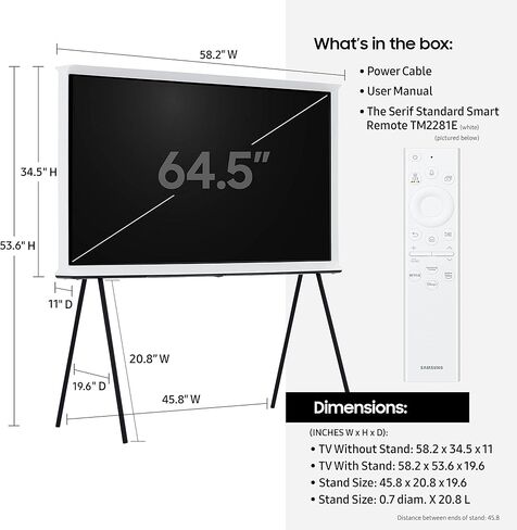 فئة سامسونج 55 بوصة سلسلة Serif LS01B - QLED 4K، تصميم على شكل حرف I، شاشة غير لامعة مضادة للانعكاس، حامل حامل محمول، الوضع المحيط + تلفزيون ذكي - مع Alexa مدمج (QN55LS01BAFXZA، أحدث طراز) in Kuwait