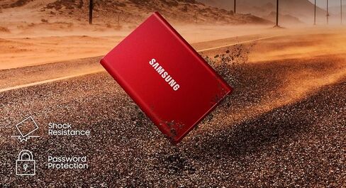 سامسونج وسيط تخزين ذو حالة ثابتة T7 محمول 500 جيجابايت - حتى 1050 ميجابايت/ثانية - USB 3.2 وسيط تخزين ذو حالة ثابتة خارجي، احمر (MU-PC500R/AM) in Kuwait