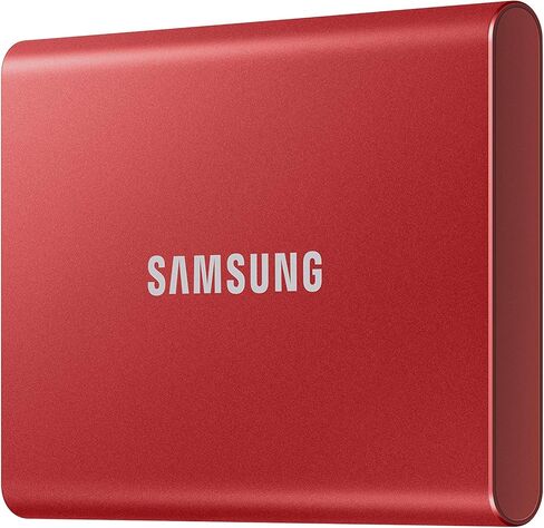 سامسونج وسيط تخزين ذو حالة ثابتة T7 محمول 500 جيجابايت - حتى 1050 ميجابايت/ثانية - USB 3.2 وسيط تخزين ذو حالة ثابتة خارجي، احمر (MU-PC500R/AM) in Kuwait