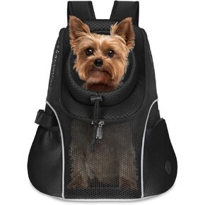 WOYYHO Pet Dog Carrier Backpack Small Dog Front Backpack Ventilated Mesh Dog Travel Back Pack with Safety Belt for Travel Hiking Cycling Outdoor Adventures (Size M: 5-9 lbs, Black)