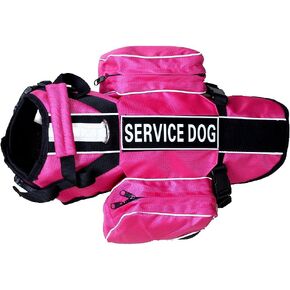 Service Dog Backpack Harness Vest Removable Saddle Bags with Label Patches(Hot Pink,L) in Saudi Arabia