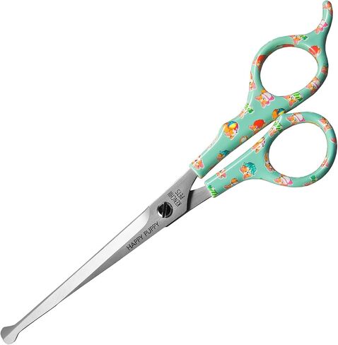 Kenchii Happy Puppy Ball Tip Shears Trimming Scissors for Dogs | Pet Grooming Puppy Essentials | Stainless Steel Grooming Scissors for Dogs | Safety Blunt Tip Scissors and Dog Grooming Tools | 5.5 In in Kuwait