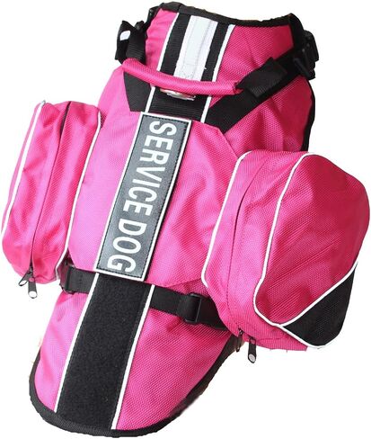 Service Dog Backpack Harness Vest Removable Saddle Bags with Label Patches(Hot Pink,L) in Kuwait