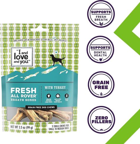 I and love and you Fresh All Rover Dental Bones - Grain Free Dog Treats, 5 Small Bones, Pack of 1 in Saudi Arabia