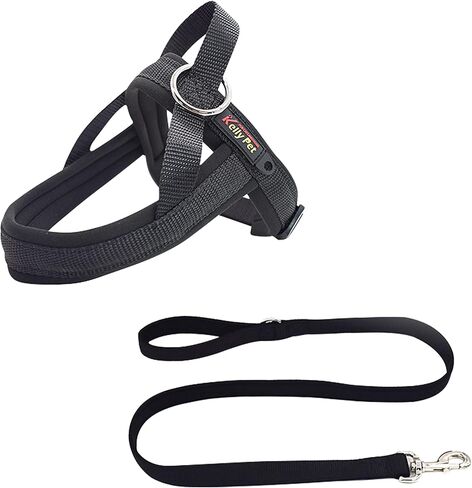 Augegel No Pull Dog Harness and Leash Set,Soft Vest Harness with Chest Length Adjustable, Medium Large Dog Harness with A Free Heavy Duty,Reflective Lightweight Harness (Black-M(Chest23.6-27.6")) in Saudi Arabia