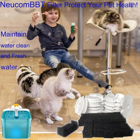 NEUCOMBBT 12 Pack Cat Water Fountain Filters with Sponges for 67oz/2l Pet Fountain Replacement Filter Compatible with AONBOY,iPettie & Wonder Creature Cat Fountain in Kuwait