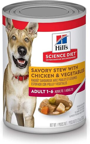 Hill's Science Diet طعام الكلاب الرطب، للبالغين 1-6، يخنة لذيذة مع الدجاج والخضروات، 12.8 أونصة. علب، (عبوة من 12) in Kuwait