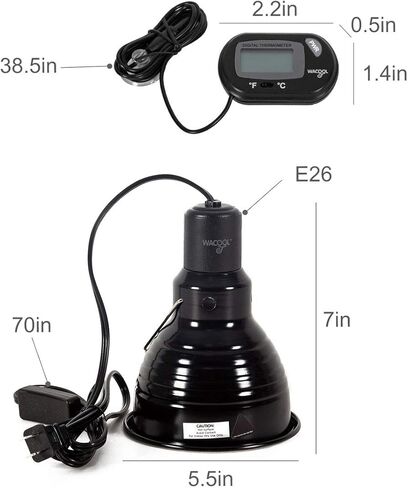 مجموعة مصابيح الزواحف من WACOOL مكونة من 2 ومقياس حرارة، ومثبت إضاءة للزواحف انعكاس بصري ومقياس درجة الحرارة لمصباح الحرارة للزواحف UVB (5.5 بوصة) in Kuwait