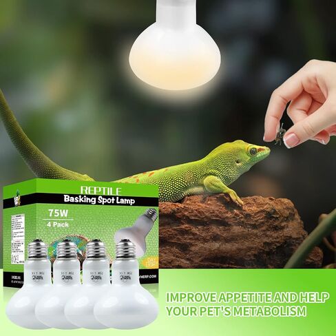 LUCKY HERP 4 Pack 75W لمبة مصباح الحرارة الزواحف (الجيل الثاني)، لمبة الإضاءة البرمائية، لمبة ضوء النهار للزواحف للسلحفاة، التنين الملتحي، استخدام تسخين السحلية in Kuwait