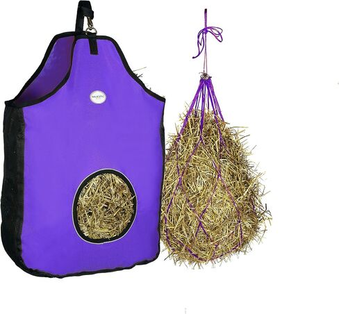 حقيبة حمل Hay Feeder 1200 D من Majestic Ally للخيول والأغنام مع زخرفة عاكسة - تقلل من النفايات - تأتي مع شبكة قش مقاس 91.44 سم. (أسود) in Saudi Arabia