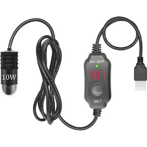 Adjustable Mini Aquarium Heater 0.5/1/2/3 Gallon Submersible Small Fish Tank Heater 10W/20W/30W Digital Display Thermostat External Temperature Controller (10W)