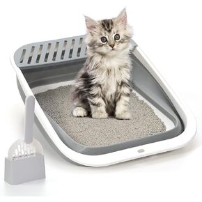 Foldable Cat Litter Box, Large Height-Adjustable Anti-Splash Open Air Kitty Litter Pan, Easy Clean with Scoop (Gray) in Saudi Arabia