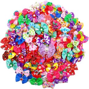 Yagopet 50pcs/Pack Cute New Dog Hair Bows Pairs Rhinestone Pearls Flowers Topknot Mix Styles Dog Bows Pet Grooming Products Mix Colors Pet Hair Bows Topknot Rubber Bands in Saudi Arabia