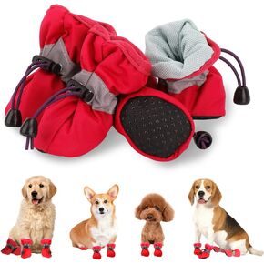 4PCs Dog Boots Dog Shoes Pow Protector for Summer Hot Pavement for Small Medium Dogs Cat with Non-Slip Sole and Reflective Straps(Red,Size 3) in Kuwait