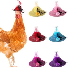 6 Pieces Chicken Hats for Hens Tiny Pets Funny Halloween Accessories Feather Top Hat with Adjustable Elastic Chin Strap Rooster Duck Parrot Poultry Stylish Show Costume (Novelty Style)
