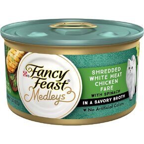 Purina Fancy Feast Wet Cat Food Medleys Shredded White Meat Chicken Fare With Spinach in Savory Cat Food Broth - (24) 3 oz. Cans in Kuwait