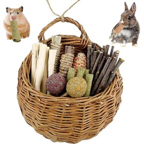 AYAWOW أرنب مضغ اللعب شينشيلا الأرنب الفئران اللعب الروطان سلة معلقة مع تيموثي القش الطبيعية العصي مضغ يعامل لأسنان خنزير غينيا الهامستر الأرنب أرنب in Kuwait