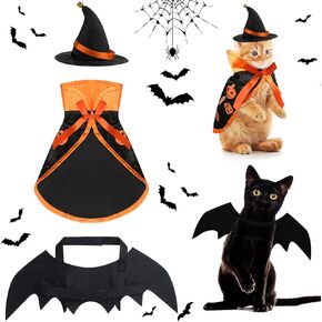 Frienda 3 Pieces Pet Halloween Vampire Costume Pet Bat Vampire Cloak Wizard Hat for Halloween Party, Pet Cosplay(Orange,Pumpkin) in Saudi Arabia