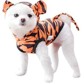 Dog Tiger Halloween Costume Cat Hoodies with Bunny Ears and Tail Puppy Warms Hooded Coat Pet Winter Clothes for Small Medium Dogs Kitten Kitty (B, Small)