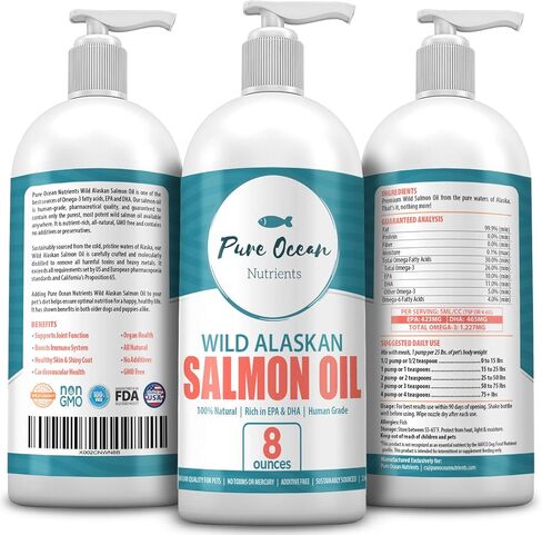 زيت سمك السلمون البري في ألاسكا للكلاب والقطط، 16 أونصة؛ مكمل سائل طبيعي يحتوي على أوميغا 3 لدعم صحة المفاصل والقلب والمناعة؛ تعمل الأحماض الدهنية الأساسية على تعزيز معطف لامع وبشرة صحية in Kuwait