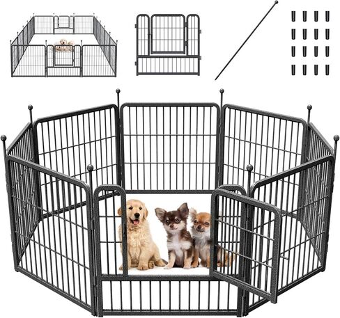 Mr IRONSTONE Dog Playpen with Anti-Rust Coating, Dog Fences, Dog Pens Outdoor/Indoor Pet Playpen for Large/Medium/Small Dogs, Portable & Foldable Pet Fence 32" Height 16 Panels. in Saudi Arabia