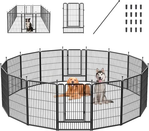 Mr IRONSTONE Dog Playpen with Anti-Rust Coating, Dog Fences, Dog Pens Outdoor/Indoor Pet Playpen for Large/Medium/Small Dogs, Portable & Foldable Pet Fence 32" Height 16 Panels. in Saudi Arabia