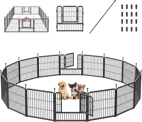 Mr IRONSTONE Dog Playpen with Anti-Rust Coating, Dog Fences, Dog Pens Outdoor/Indoor Pet Playpen for Large/Medium/Small Dogs, Portable & Foldable Pet Fence 32" Height 16 Panels. in Saudi Arabia