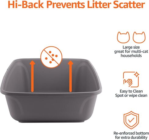 Amazon Basics High-Sided Easy-to-Clean Cat Litter Box, Large, Gray in Saudi Arabia