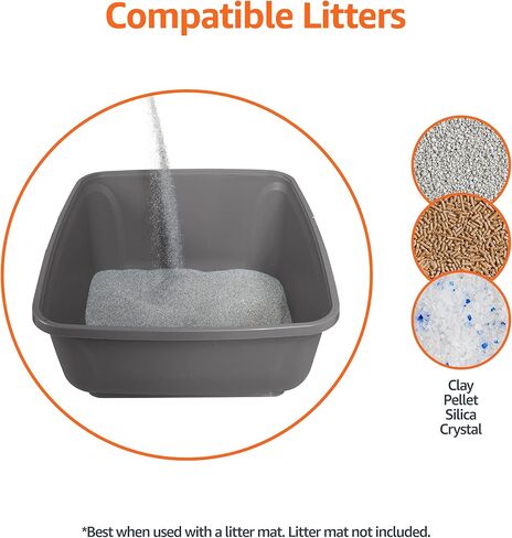 Amazon Basics High-Sided Easy-to-Clean Cat Litter Box, Large, Gray in Saudi Arabia