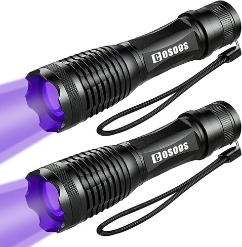 2 حزمة مصباح يدوي للأشعة فوق البنفسجية BlackLight، COSOOS 2 في 1 مصباح يدوي تكتيكي LED و395 نانومتر كاشف بول للحيوانات الأليفة بضوء أسود لبول الكلاب/القطط، البقع الجافة، بق الفراش، العقارب. in Kuwait