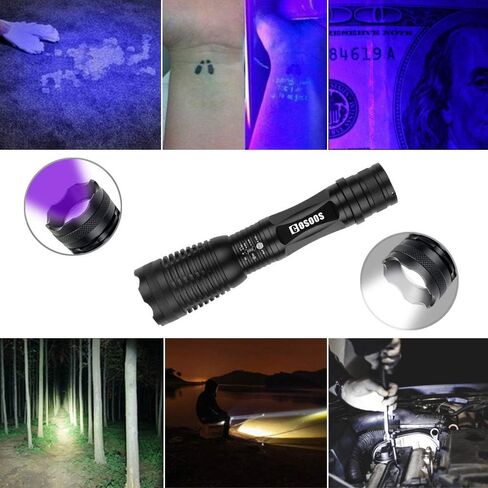 2 حزمة مصباح يدوي للأشعة فوق البنفسجية BlackLight، COSOOS 2 في 1 مصباح يدوي تكتيكي LED و395 نانومتر كاشف بول للحيوانات الأليفة بضوء أسود لبول الكلاب/القطط، البقع الجافة، بق الفراش، العقارب. in Kuwait