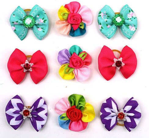 Yagopet 50pcs/Pack Cute New Dog Hair Bows Pairs Rhinestone Pearls Flowers Topknot Mix Styles Dog Bows Pet Grooming Products Mix Colors Pet Hair Bows Topknot Rubber Bands in Saudi Arabia