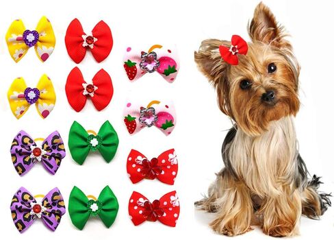 Yagopet 50pcs/Pack Cute New Dog Hair Bows Pairs Rhinestone Pearls Flowers Topknot Mix Styles Dog Bows Pet Grooming Products Mix Colors Pet Hair Bows Topknot Rubber Bands in Saudi Arabia